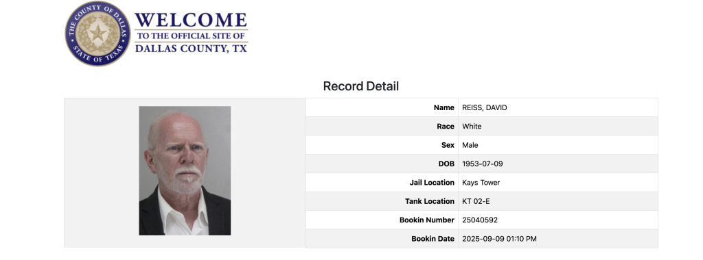 David Reiss Mugshot Arrested Dallas